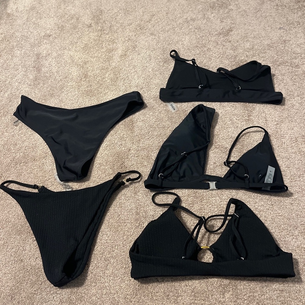 Womens Shein Black Bikini Swim Bundle Set Tops Bottoms Medium/Large - Picture 2 of 9